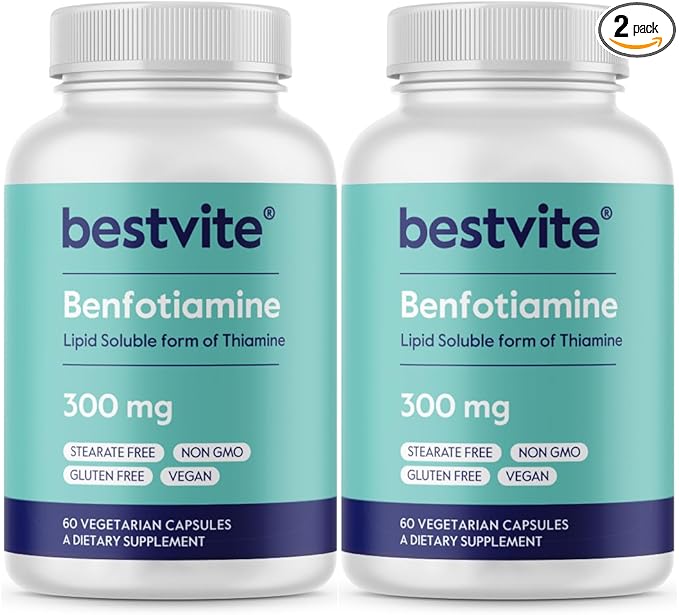 Benfotiamine 300mg (120 Vegetarian Capsules) (60x2) No Stearates - No Silicon Dioxide - Vegan - Non GMO - Gluten Free