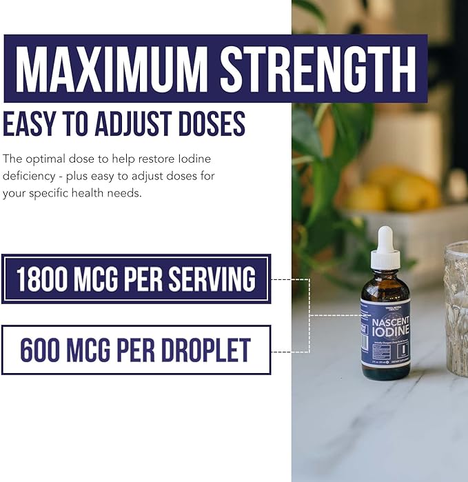 Nascent Iodine Supplement 400 Servings, Glass Bottle, Vegan, 1800 mcg - 600 mcg per Drop - Pure, Clear Color - Supports Thyroid Health, Energy, Immunity & Metabolism (2 oz.)