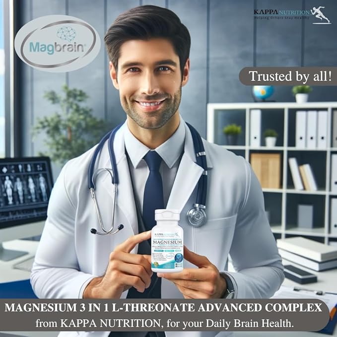 Kappa Nutrition Magbrain™ Magnesium L-Threonate Plant-Based, 420mg Elemental Magnesium (3 Capsules) from 2,253mg, 90 Vegan Capsules, Brain, Sleep & Muscle Support.