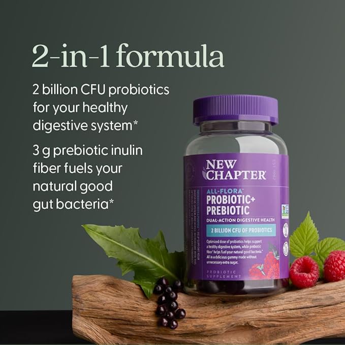 New Chapter Probiotic Gummies for Women and Men, All-Flora (1 Month Supply) – 55% Less Sugar+, Formulated for Holistic Gut Health Support with Probiotics + Prebiotic Fiber + 100% Vegan + Non-GMO