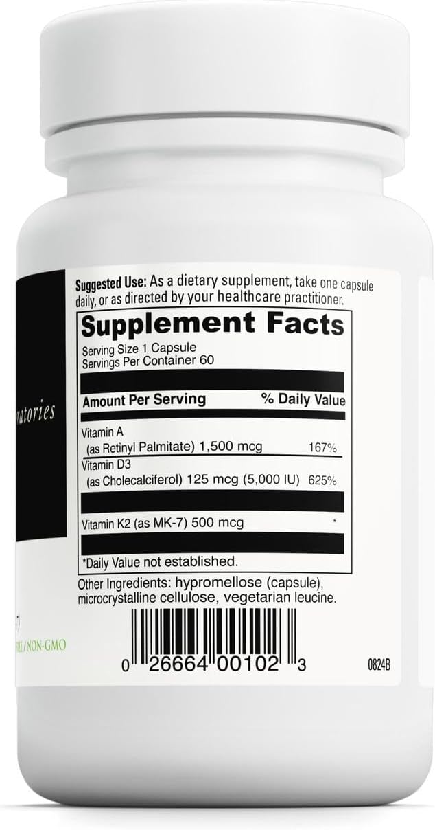 DAVINCI Labs ADK - Helps Support Bone, Heart & Immune Health - Dietary Supplement with Vitamins A, D3 & K2 (as MK-7) - Vegetarian, Gluten Free & Soy Free - 60 Capsules