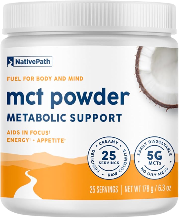 NativePath MCT Oil Powder Supplement - Unflavored MCT Powder with Keto-Friendly C8 MCTs. Free of Dairy, Gluten and GMOs, 25 Servings