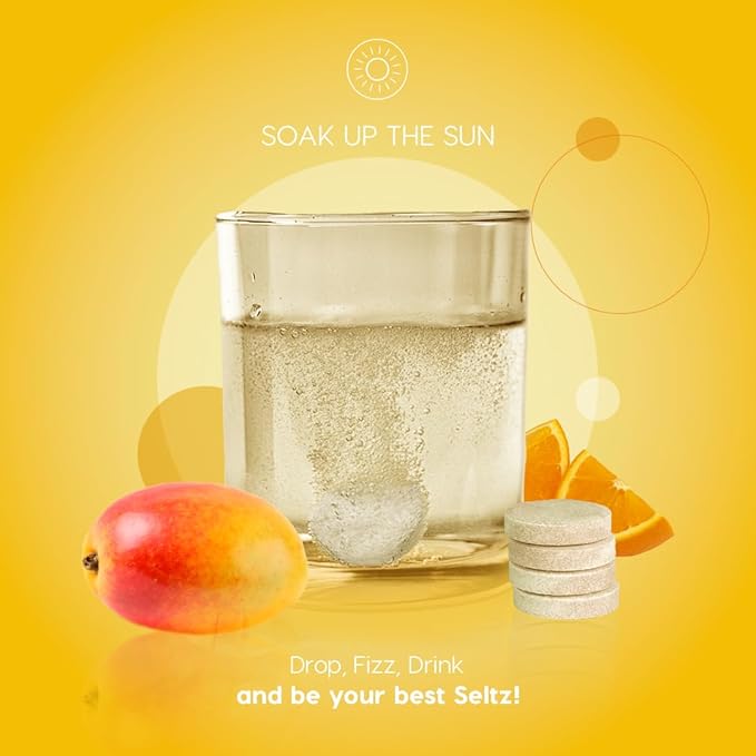 Seltz® Water-Activated Vitamins - Soak up The Sun with Vitamin D3 (5,000 IU) – Natural Mango Orange Flavor Dietary Supplement - 6 Packs x 20 Effervescent Tablets Each