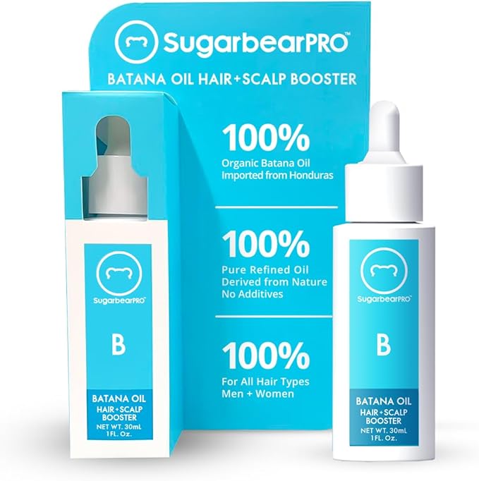 SugarBearPro Batana Hair Oil & Glass-Dropper Applicator, 1oz + Vegan Hair Vitamin Gummies 1 Month Supply, Extra Strength Biotin 6000mcg