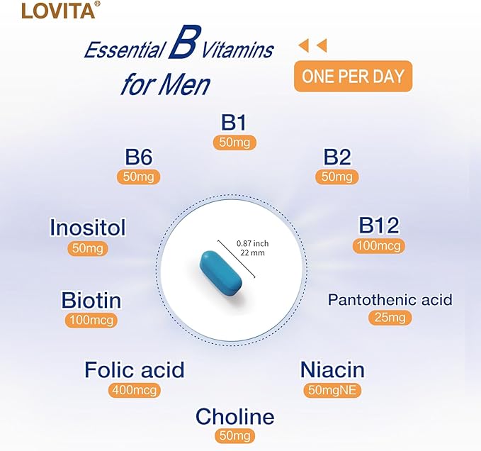 Lovita Men's 8-Hour Time-Release B Complex: Experience Enhanced Nutritional Support with One Daily Vegetarian Tablet (60 Count) (Pack of 3)
