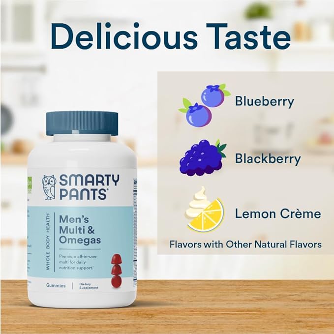 SmartyPants Multivitamin for Men, Gummies: Omega 3 Fish Oil (EPA/DHA), Methylfolate, CoQ10, Vitamin D3, C, Vitamin B12, B6, A, K & Zinc for Immune Support, Biotin, 180 Gummies (30 Day Supply)