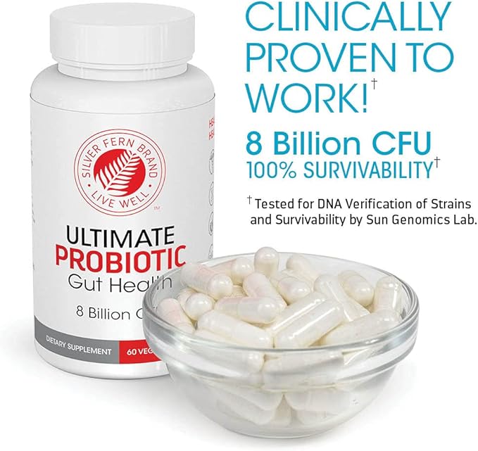 Silver Fern Brand Ultimate Probiotic 4-Pack β Probiotics for Women & Men β 8 Billion CFU Spore-Forming Gut Health Supplement β DNA Verified, Probiotic, Shelf-Stable, High Survivability β 240 Capsules