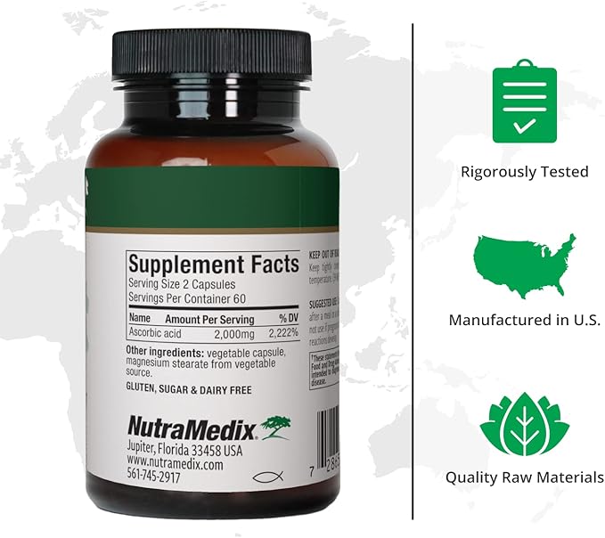 NutraMedix Vitamin C 1000mg - Antioxidants Supplement for Immune Support & Heart Health - Vitamin C from Ascorbic Acid - Vegan, Non-GMO (120 Vegetarian Capsules)