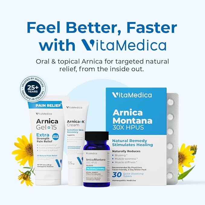 VitaMedica Arnica Montana 200C Rapid Dissolve Tablets for Natural Pain, Bruising, and Swelling Support - High Potency Homeopathic Medicine for Injury and Surgery Recovery - 150 Ct - 50 Servings