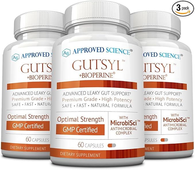 Approved Science® Gutsyl- Leaky Gut Supplement- Protect GI Tract with Aloe Vera, Marshmallow Root, Licorice, and Slippery Elm- Contains Prebiotic and BioPerine- 3 Month Supply