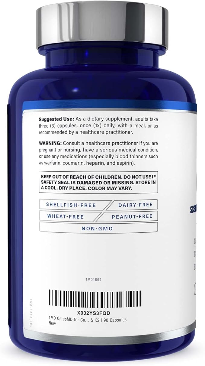 1MD Nutrition OsteoMD for Comprehensive Bone Support | with Calcium Hydroxyapatite, Vitamin D3 & K2 | 180 Capsules (2-Pack)