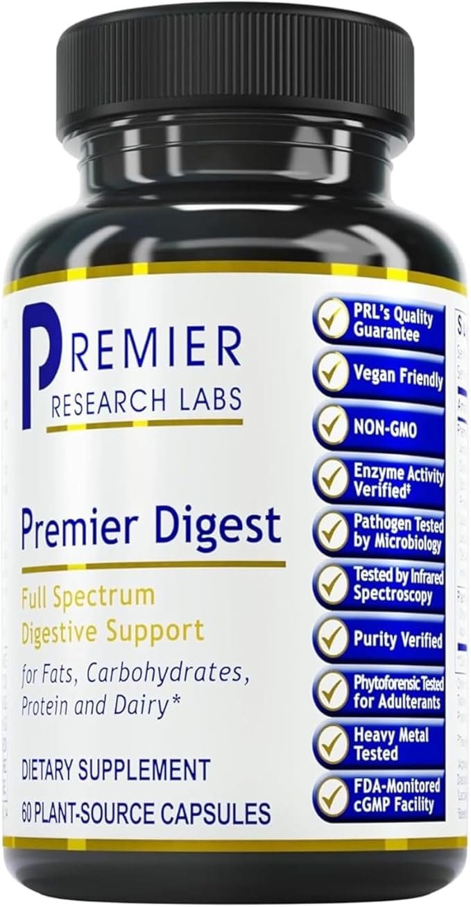 Premier Research Labs Active Digestive Enzymes with Probiotic and Prebiotics - Promotes Full-Spectrum Digestive Support - with Amylase, Protease & Lipase, 60 Plant-Sourced Capsules