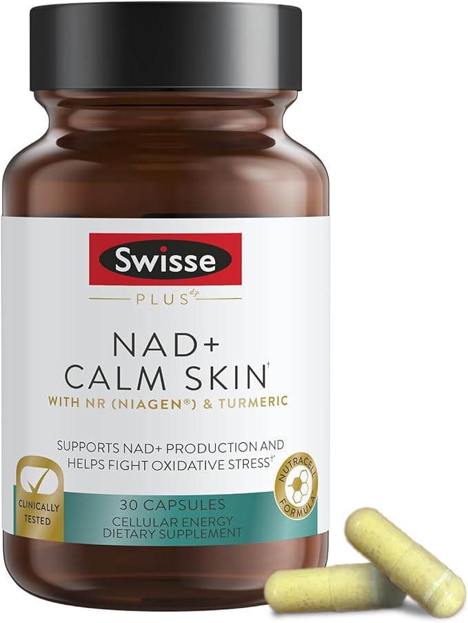 Swisse Plus NAD+ Calm Skin | Clinically Tested NAD+ Supplement | Supports Balanced, Healthy Skin | Anti-Aging Supplement for Women & Men | 30 Capsules