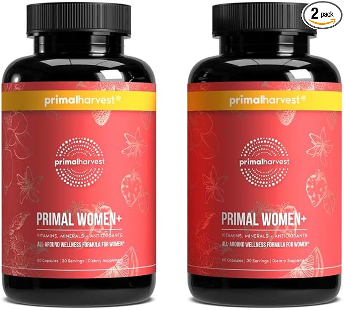 Primal Harvest Multivitamin for Women Vitamin A, Vitamin C, Vitamin D and E, Vitamin B12, B6, Biotin, Zinc Supplements, 60 Capsules (Womens 2 Pack)