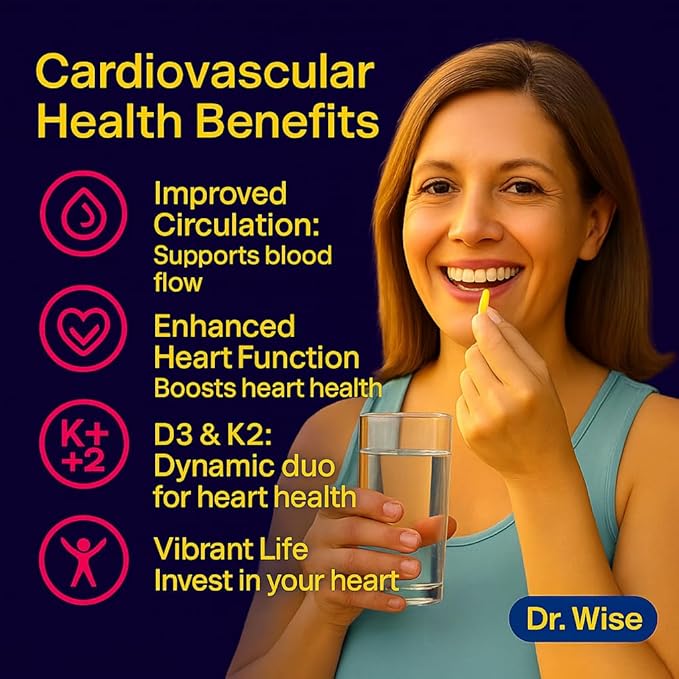 Dr. Wise Vitamin D3 + K2 – 5000 IU D3 with MK-7, One Per Day, for Strong Bones, Heart Health & Rejuvenated Vitality – Easy Swallow, Non-GMO – 60 Capsules, 2-Month Supply
