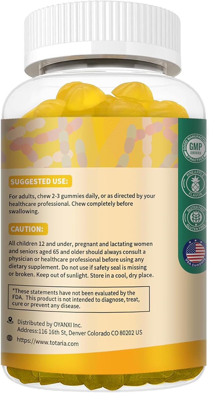 Probiotic Fiber Gummies, Pineapple Flavor, 60 Gummies per Bottle, 2 Bottles