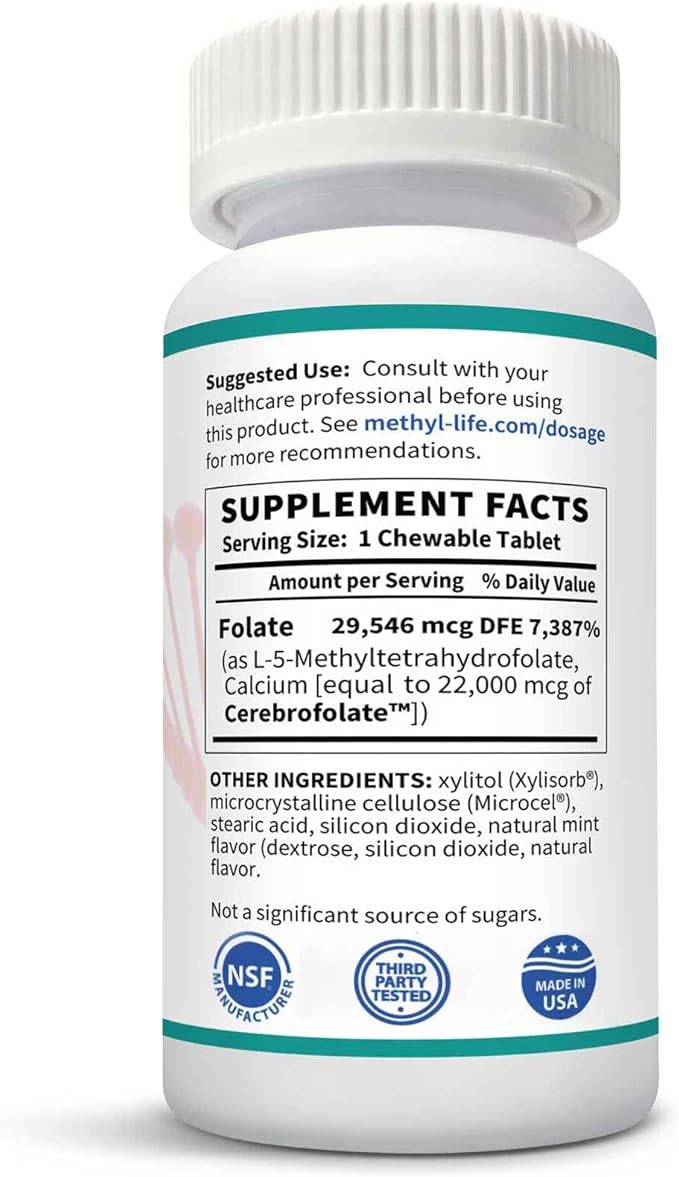 L-Methylfolate 15mg – L Methyl folate Supplement for Women & Men, Premium Cerebrofolate Formula (5-MTHF) – High Bioavailability Active Folate | 90 chewable Tablets 3 Months Supply Non-GMO, Gluten-Free