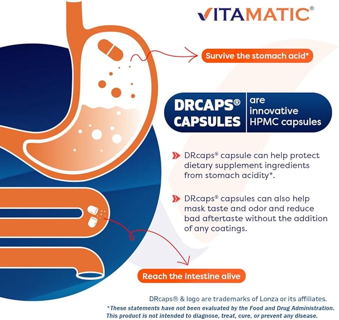 Vitamatic Clostridium butyricum 25 Million - Gut Health - 60 DR Capsules (Delayed Released) - Made with Prebiotic Inulin Fiber