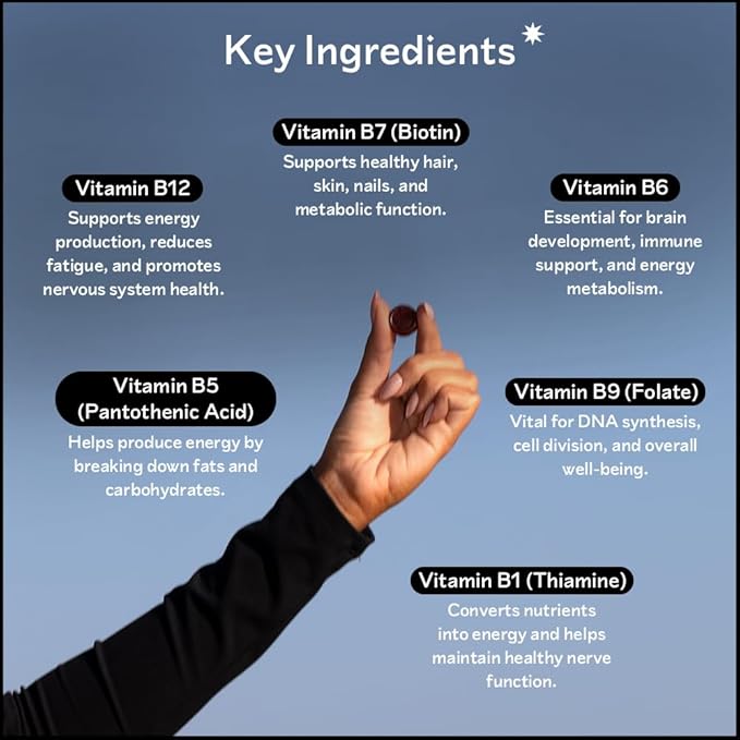 Barker Wellness Vitamin B-Complex Gummies | Energy & Metabolism Support | B1, B5, B6, B7, B9, B12 | Vegan, Sugar-Free | Cherry Flavor | 30 Gummies