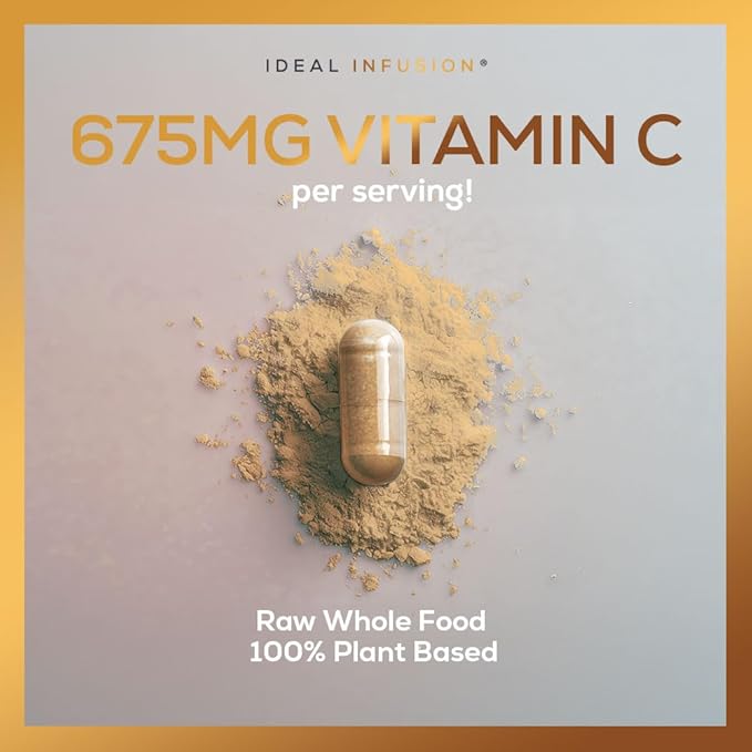 Ideal Infusion Raw Whole Food Vitamin C Complex: Organic Vitamin C from Oranges and Berries with Natural Food Based Bioflavanoids (60 Servings) No Synthetic Ascorbic Acid
