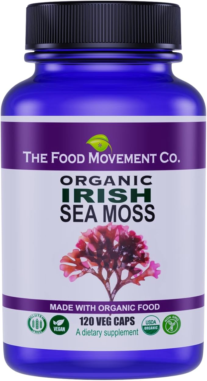Irish Sea Moss, Organic Prebiotic Food, Over 70 Trace Minerals, Supports Healthy Elimination, Digestion and Immune Support 120 Vegan Capsules