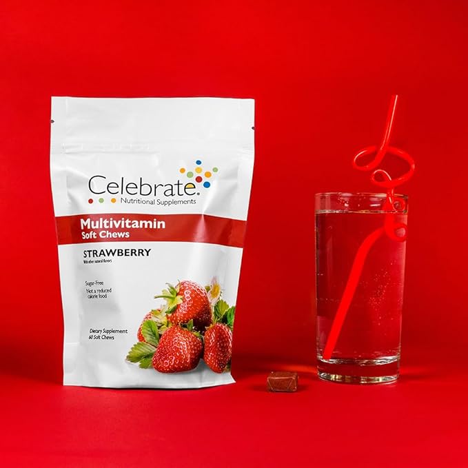 Celebrate Vitamins Bariatric Multivitamin Soft Chews - Essential Vitamins & Minerals, Sugar & Gluten Free - Gastric Bypass & Sleeve Gastrectomy Supplement - Strawberry (60ct)