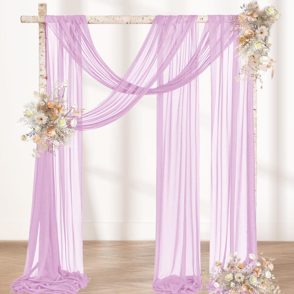 MLMW Wedding Arch Draping Fabric 2 Panels 29" x 20Ft Easter Lilac Sheer Wedding Arch Backdrop Drapes Outdoor Curtain for Ceremony Party Background Ceiling Decor