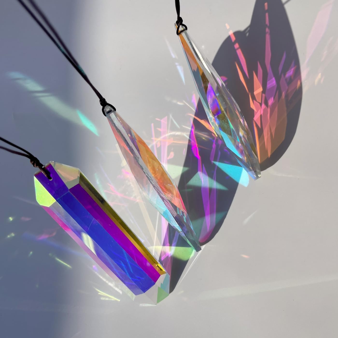 3Pcs 5-inch Crystal Sun Catcher Prisms for Windows Garden Patio,AB Colored Hanging Suncatchers with Glass Prism Rainbow Maker Ideal