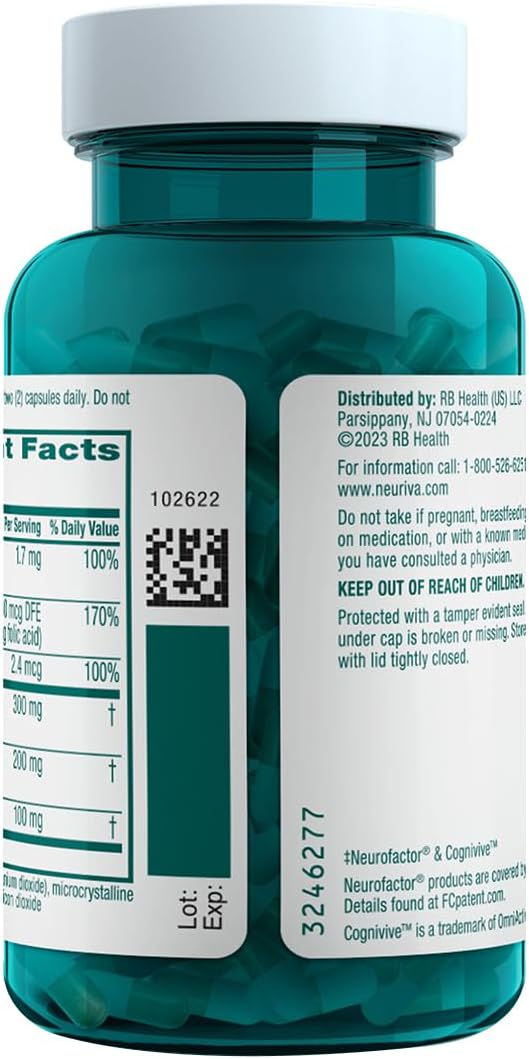 NEURIVA Ultra Brain Supplement for Mental Alertness, Memory, Focus & Concentration with Clinically Tested Cognivive, Neurofactor, Phosphatidylserine, Vitamins B6 & B12, 60 Count Capsules (2 Pack)