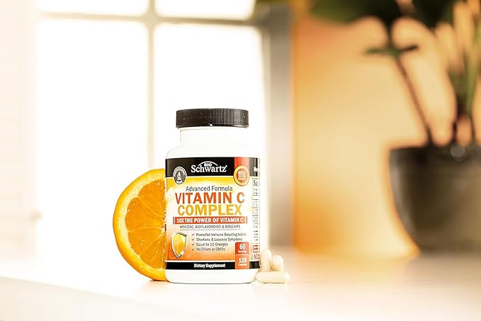 BioSchwartz Vitamin C Complex Supplement - Vitamin C 1000mg Capsules with Rose HIPS Zinc and Citrus Bioflavonoids for Immune Health, Cellular Energy, Collagen Production, 120 Count (60 Day Supply)