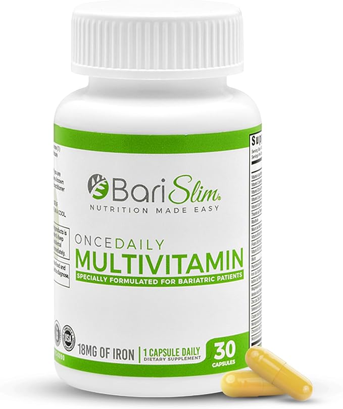 BariSlim Once Daily Bariatric Multivitamin Capsule - 18mg of Iron - Bariatric Vitamin & Supplement for Post Surgery Including Gastric Bypass & Gastric Sleeve | 30 Day Supply