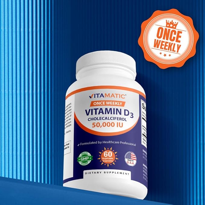 Vitamatic 3 Pack Vitamin D3 50,000 IU (as Cholecalciferol), Once Weekly Dose, 1250 mcg, 60 Veggie Capsules 1 Year Supply, Progressive Formula Helping Vitamin D Deficiencies