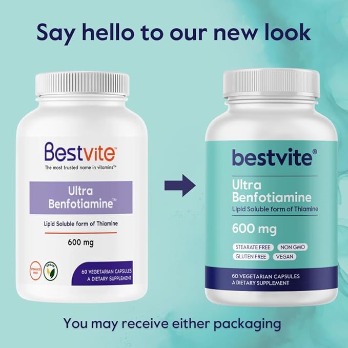 Ultra Benfotiamine 600mg per Capsule (120 Vegetarian Capsules) (60x2) No Stearates - No Silicon Dioxide - Vegan - Non GMO - Gluten Free - Maximum Strength Benfotiamine