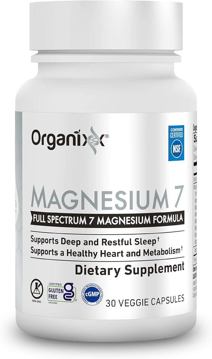 Organixx Magnesium Glycinate Supplement for Support Sleep, Muscle & Heart Health, 7 Type Magnesium Complex with Vitamin B6, Manganese Citrate, Gluten Free, Vegan, Non GMO, (30 Count 2 Pack)