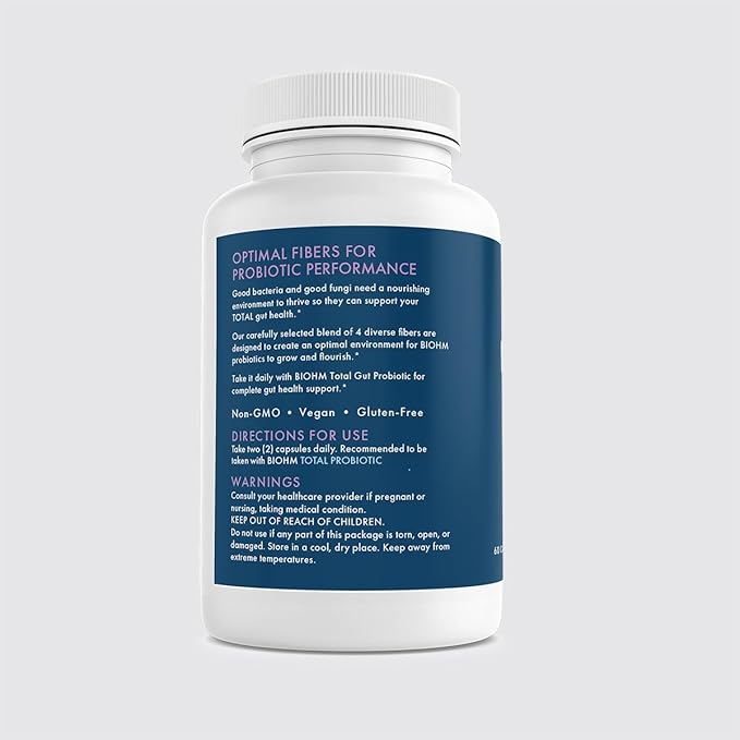 BIOHM Prebiotic Fiber Supplement (60 Capsules) 4 Diverse Dietary Fibers to Support Probiotic Environment, Helps Improve Gut Health and Immune System, Includes Inulin & Apple Pectin Powder