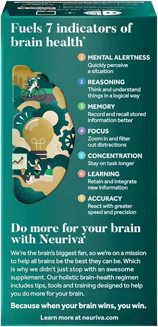 NEURIVA Ultra Brain Supplement for Mental Alertness, Memory, Focus & Concentration with Clinically Tested Cognivive, Neurofactor, Phosphatidylserine, Vitamins B6 & B12, 60 Count Capsules (2 Pack)