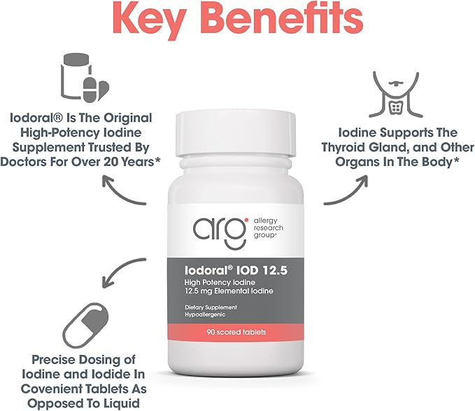 Iodoral 12.5 mg Supplement - Iodine Supplements for Thyroid Support, Potassium Iodide Tablets, Lugol Solution, Daily Vitamins and Minerals, High Potency Iodine Tablets - 90 Count (Pack of 2)