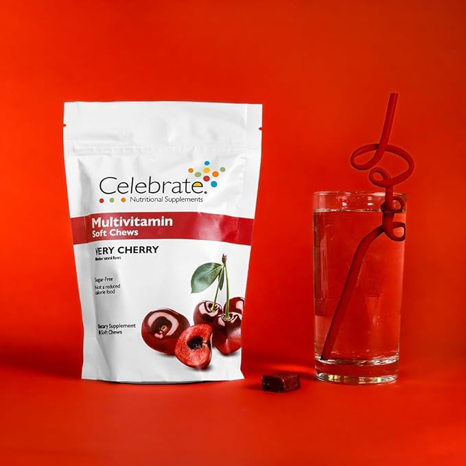 Celebrate Vitamins Bariatric Multivitamin Soft Chews - Essential Vitamins & Minerals, Sugar & Gluten Free - Gastric Bypass & Sleeve Gastrectomy Supplement - Cherry (60ct)