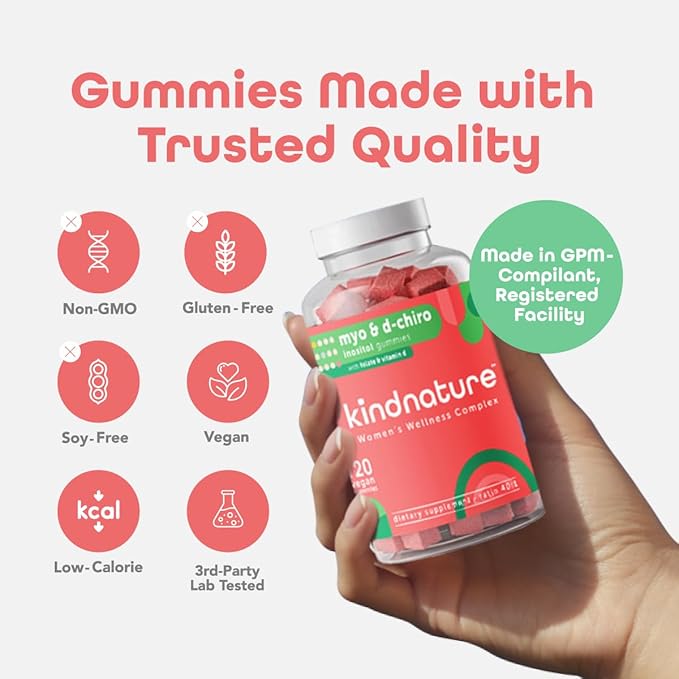 Kind Nature Myo-Inositol & D-Chiro Inositol Gummies with Vitamin D & Folate - Ideal 40:1 Ratio - 30 Day Supply