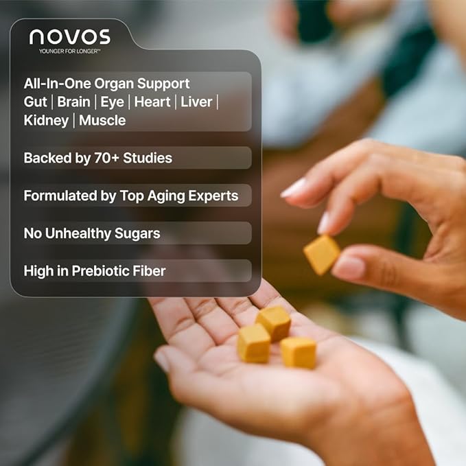 Novos Vital Nutritional Supplement Chews for Organ Liver, Brain, Eyes, Heart, Gut Support - Nattokinase, Lutein, Inulin, Rutin, Tropical Flavor (120 Count)