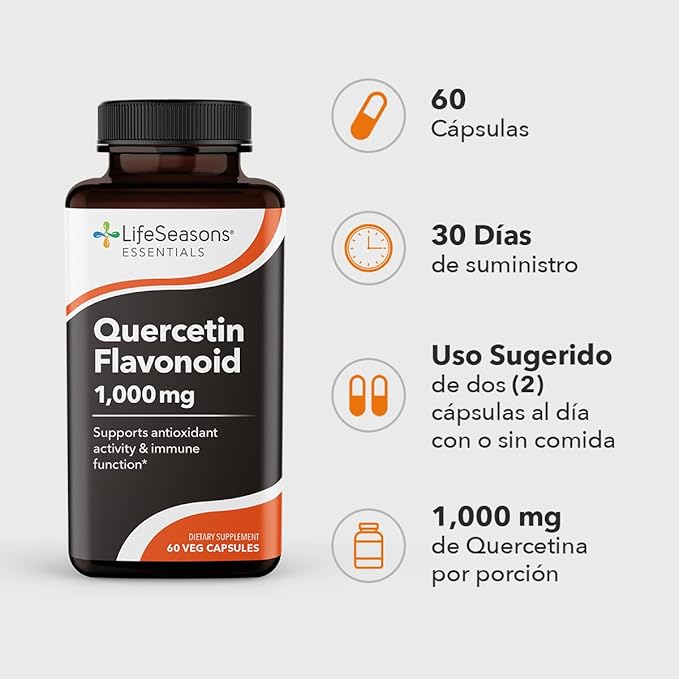 LifeSeasons Essentials Quercetin Flavonoid - Supports Antioxidant Activity & Immune Function - Boosts Allergy Defense & Sinus Health - Assists Natural Regulation Histamine - 1000mg - 60 Capsules