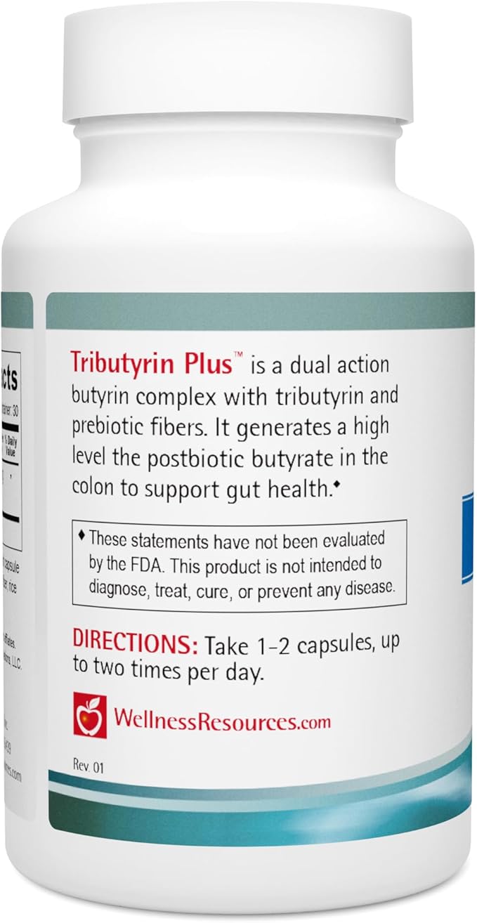 Wellness Resources Tributyrin Plus Postbiotic Supplement for Gut Health with High Absorption ButyraGen Tributyrin Complex (800mg per Two Capsules, 60 Veggie Capsules)