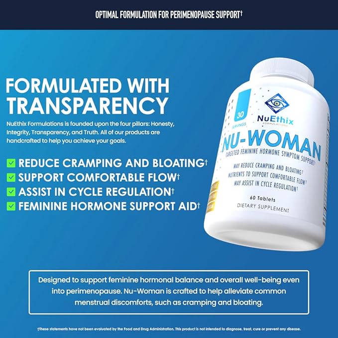 NuEthix Formulations Nu-Woman - Targeted Feminine Hormone System Support - Nutrients to Support Your Body Healing and Working The Way its Supposed to Work - 60 Tablets