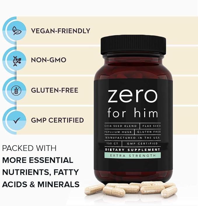 California Basics Extra Strength Fiber Supplements for Men (150 Count) - Daily Dietary Chia Flaxseed Psyllium Husk Vegan Capsules - High Fiber Supplement Pills Zero for Him Fiber Pills