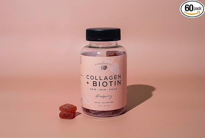The Elderberry Co. Collagen + Biotin Gummies + Aronia Berries Natural Hair and Nails Supplement
