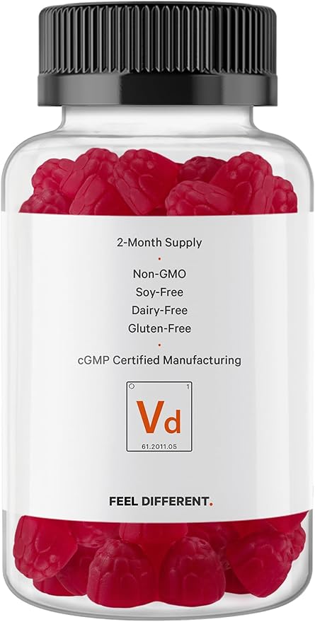 Codeage Vitamin D3 Gummy Vitamins, Vitamin D3 5000 IU Gummies Cholecalciferol 125 mcg - 2-Month Supply - Soft Pectin-Based, Animal Gelatin-Free Vitamins Gummy, Strawberry, Gluten-Free - 60 Gummies