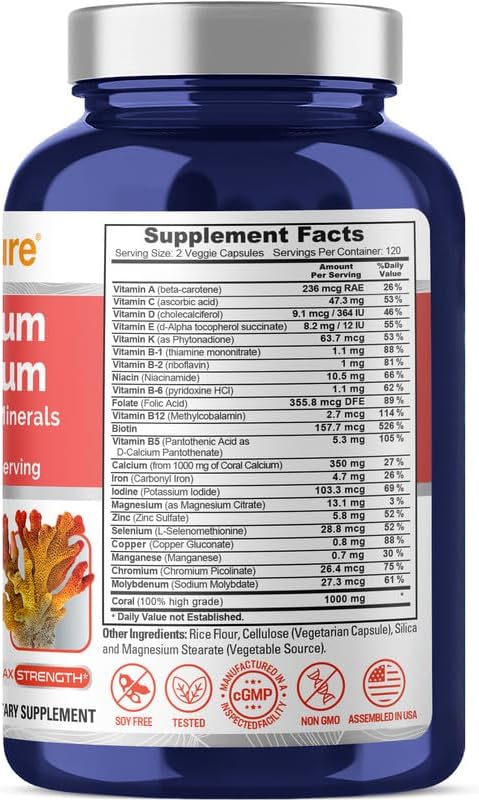 NusaPure Coral Calcium 1000 mg - 240 Caps (Non-GMO & Soy Free)