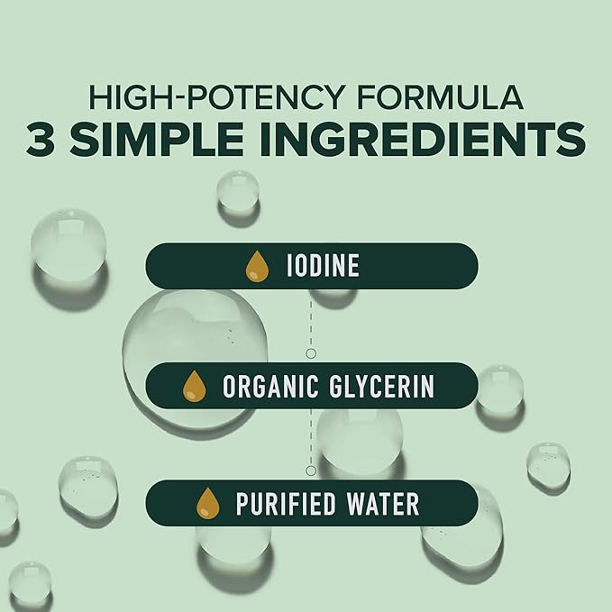 Organic Iodine Liquid for Thyroid Support | Nascent Iodine Supplements | USDA Certified Organic | Decolorized Potassium Iodide Liquid for Thyroid Support | 1100 mcg | 2 Fl Oz, Over 1-Year Supply