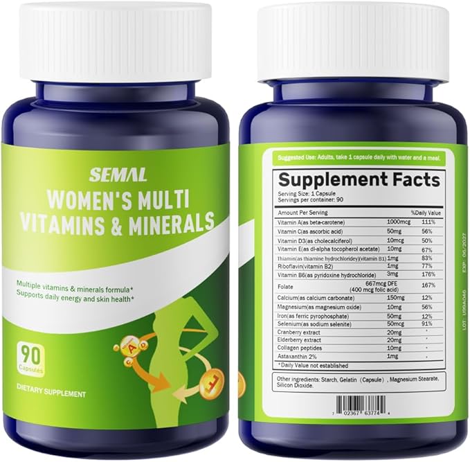 SEMAL Daily Multivitamin & Multimineral Supplement for Women (90 Capsules)