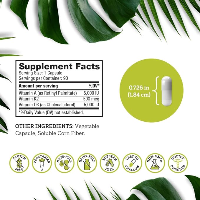 Organica DSO: ADK Vitamin Supplement - Vitamin D3 K2 and A - 90 Capsules - High Potency ADK Complex for Bone Health and Heart Health Support